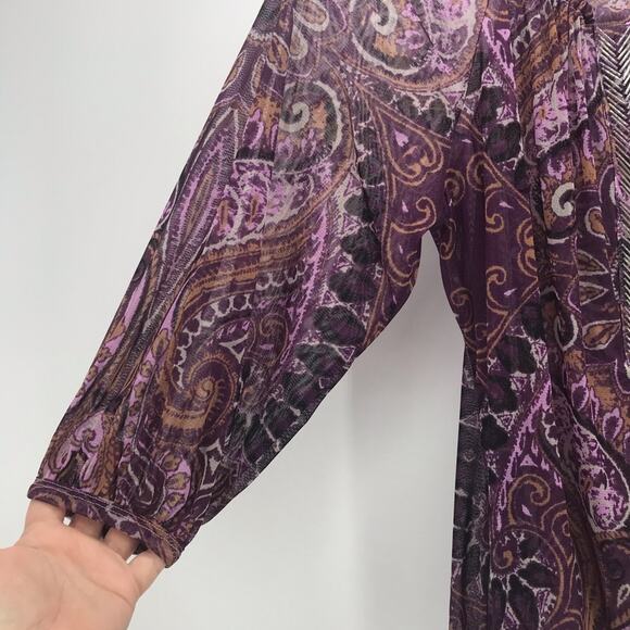 INC International Concepts Top Womens Medium Beaded Purple Paisley Semi Sheer - Picture 4 of 11